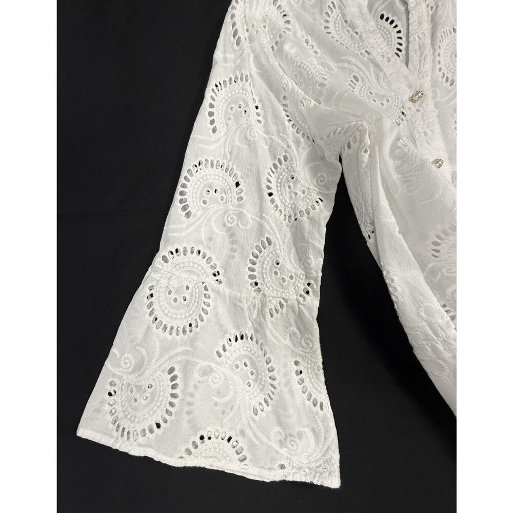 MALYNA White Lace Eyelet Tiered Flower V Neck Loose Short Dress Sz XL 10% cotton - Picture 7 of 14